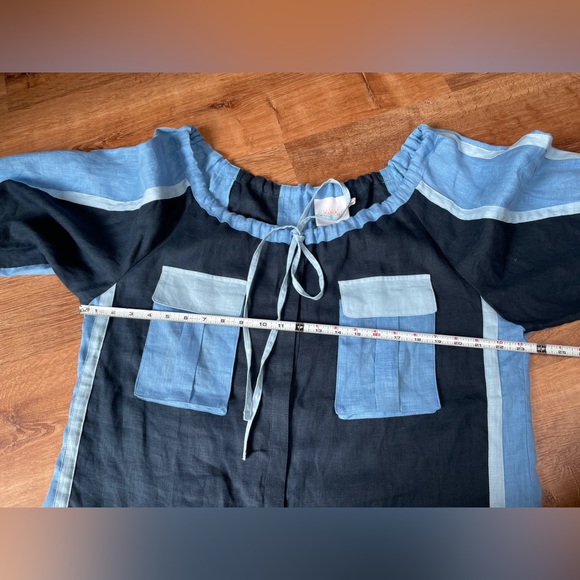 March 11 Eleven women’s 100% linen dress‎ LARGE patchwork blue peasant lagenlook - Picture 12 of 16